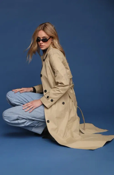 Avec Les Filles Belted Longline Trench Coat In Brown