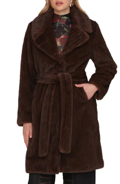 Avec Les Filles Faux Fur Belted Coat In Brown