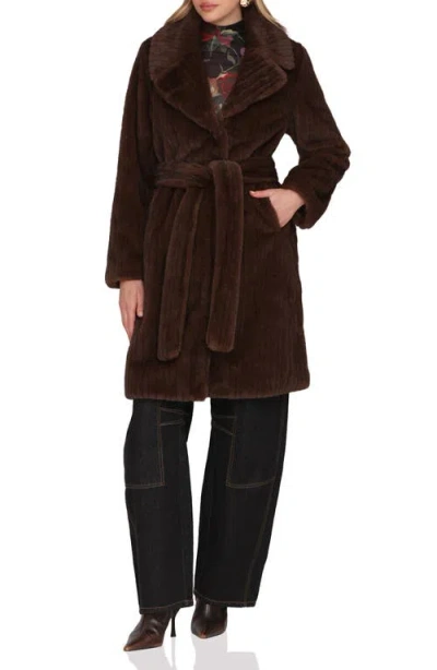 Avec Les Filles Faux Fur Belted Coat In Brown
