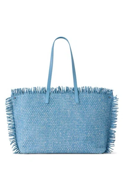 Akris Medium Ai Fringed Woven Denim Convertible Tote In Blue