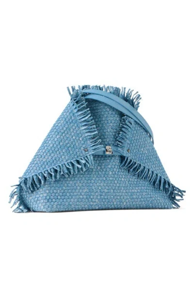 Akris Medium Ai Fringed Woven Denim Convertible Tote In Blue