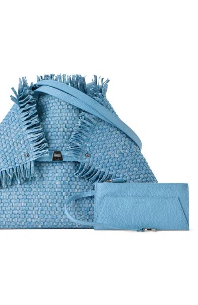 Akris Medium Ai Fringed Woven Denim Convertible Tote In Blue