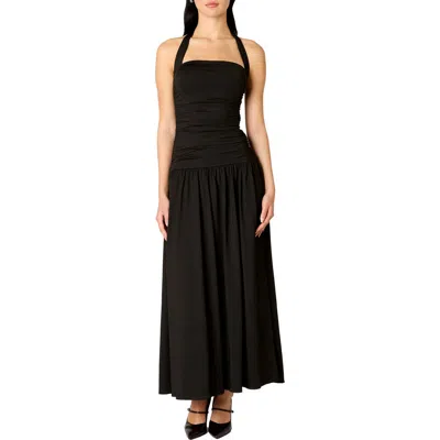 Nia Delphine Maxi Halter Dress In Black