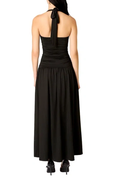 Nia Delphine Maxi Halter Dress In Black