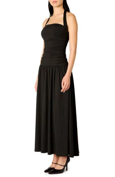 Nia Delphine Maxi Halter Dress In Black