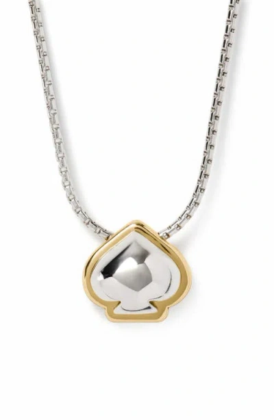 Kate Spade Two-tone Sculpted Spade Mini Pendant Necklace In Metallic