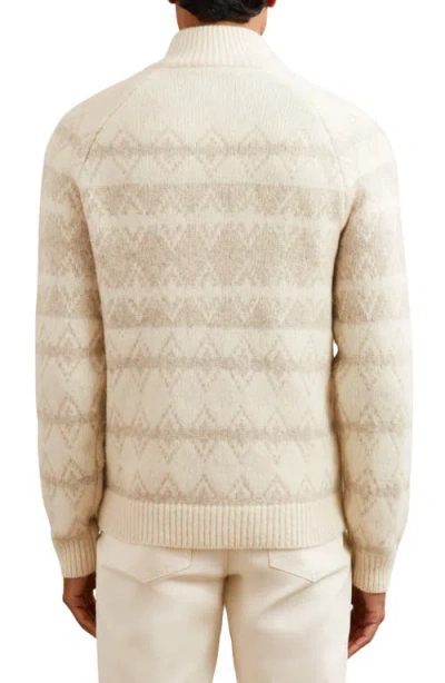 Reiss Mens Winter White Oatmeal Claus Half-zip Wool-blend Fairisle Jumper Xs In White