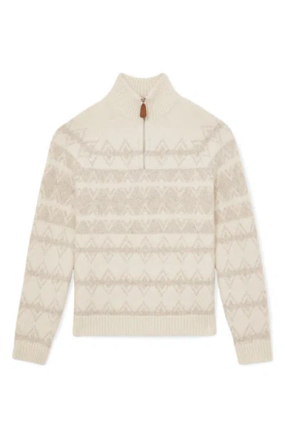Reiss Mens Winter White Oatmeal Claus Half-zip Wool-blend Fairisle Jumper Xs In White