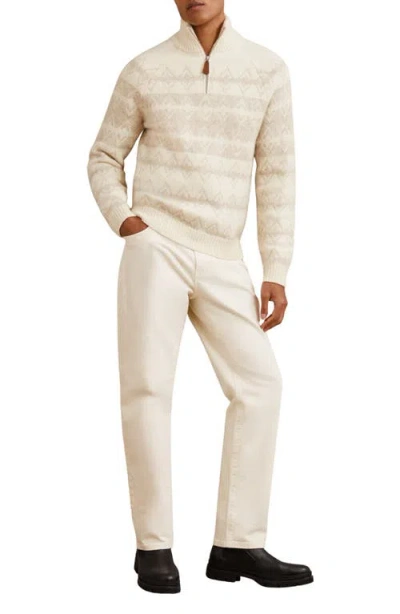 Reiss Mens Winter White Oatmeal Claus Half-zip Wool-blend Fairisle Jumper Xs In White
