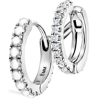 Maria Tash Pearl & Diamond Double Eternity Linked Hoop Earring & Cuff In Silver