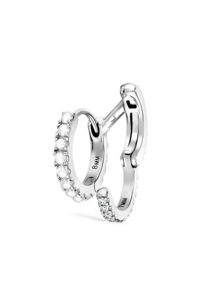 Maria Tash Pearl & Diamond Double Eternity Linked Hoop Earring & Cuff In Silver