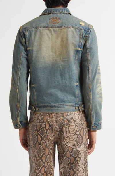 Midnight Rodeo Distressed Vintage Wash Denim Trucker Jacket In Blue