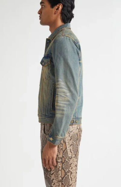 Midnight Rodeo Distressed Vintage Wash Denim Trucker Jacket In Blue