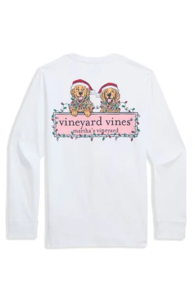 Vineyard Vines Kids' Holiday Pups Long Sleeve Cotton Graphic T-shirt In White