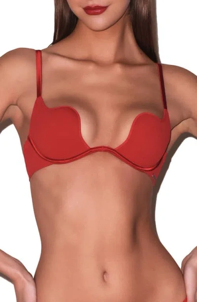 Fleur Du Mal Le Stretch U-neck Underwire Plunge Bra In Red