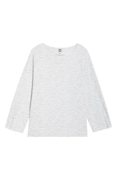 Anne Klein Zebra Stripe Boat Neck Knit Top In White