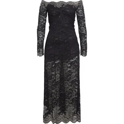 Rabanne Twist Front Off The Shoulder Long Sleeve Lace Midi Dress In Black