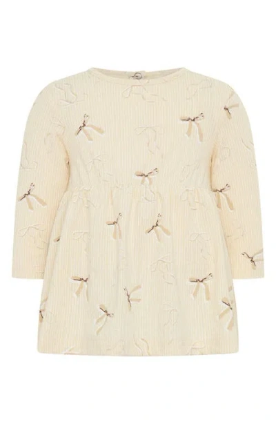 Tiny Tribe Stripe Bow Print Cotton Skirted Bodysuit In Neutral