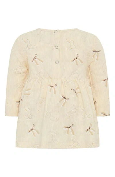 Tiny Tribe Stripe Bow Print Cotton Skirted Bodysuit In Neutral