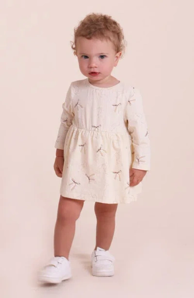 Tiny Tribe Stripe Bow Print Cotton Skirted Bodysuit In Neutral
