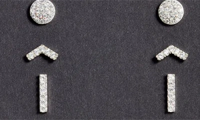 Nordstrom Set Of 3 Cubic Zirconia Geometric Stud Earrings In Metallic