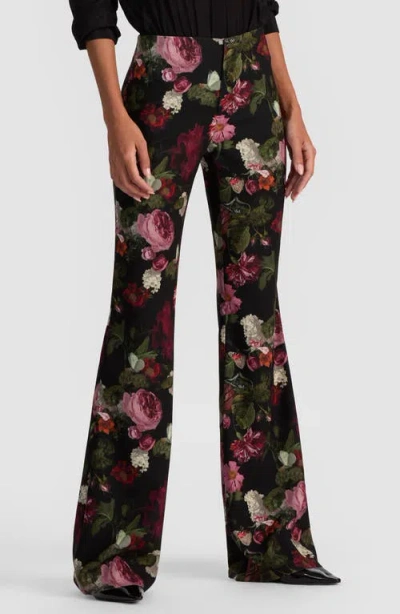 Alice And Olivia Teeny Floral Bootcut Trousers In Black