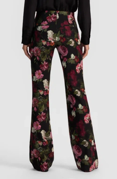 Alice And Olivia Teeny Floral Bootcut Trousers In Black