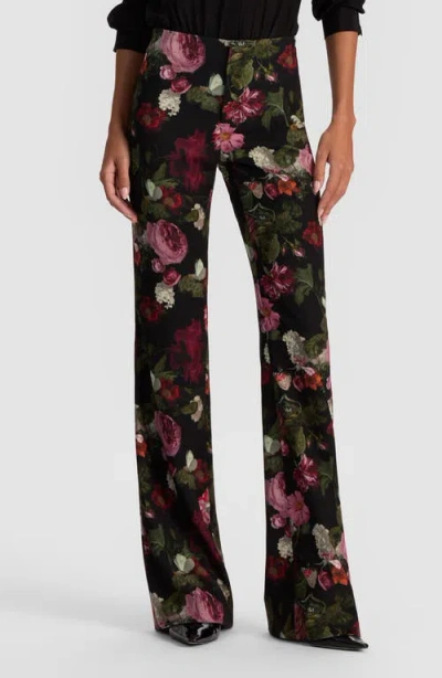 Alice And Olivia Teeny Floral Bootcut Trousers In Black