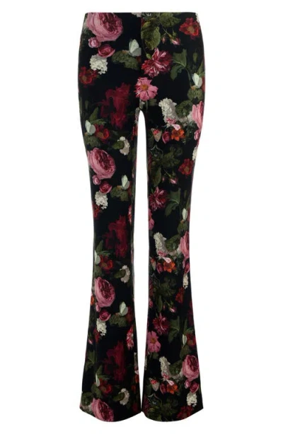 Alice And Olivia Teeny Floral Bootcut Trousers In Black