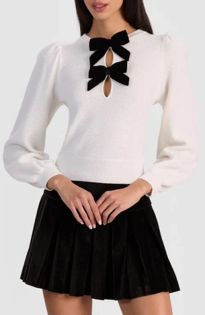 Alice And Olivia Doris Pointelle Puff-sleeve Sweater In Pattern