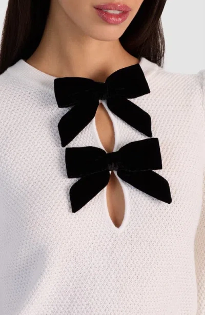 Alice And Olivia Doris Pointelle Puff-sleeve Sweater In Pattern