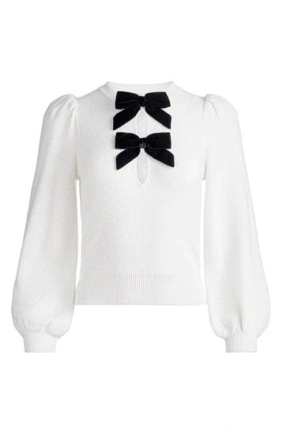 Alice And Olivia Doris Pointelle Puff-sleeve Sweater In Pattern