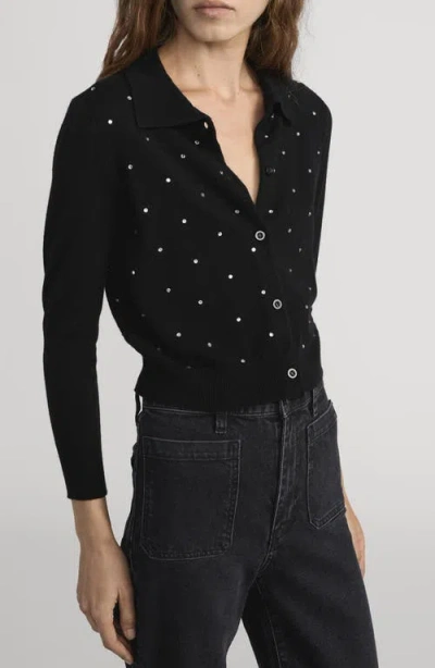 Frame Wool-cashmere Rhinestone-embellished Cardigan In Black
