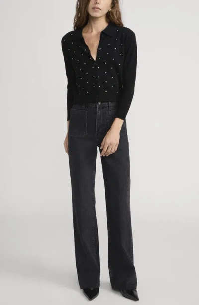 Frame Wool-cashmere Rhinestone-embellished Cardigan In Black