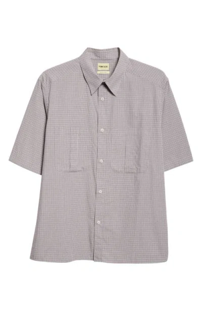 De Bonne Facture Painters Short Sleeve Organic Cotton Button-up Shirt In Gray