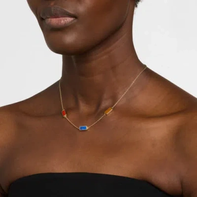 Jan Leslie Multi Gemstone Three Station Rectangle Dash Necklace In Sterling 18k Gold Overlay In Multi