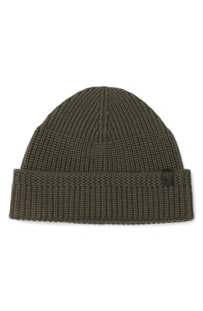 Allsaints Merino Wool Rib Beanie In Green