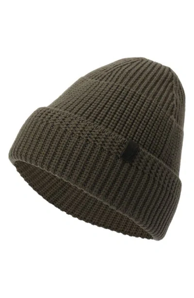 Allsaints Merino Wool Rib Beanie In Green
