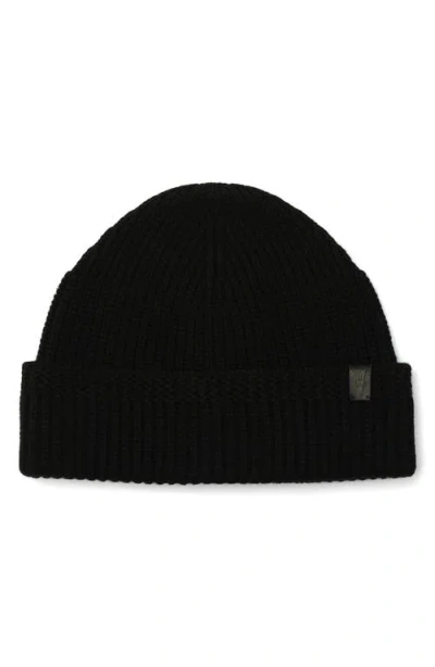 Allsaints Merino Wool Rib Beanie In Black