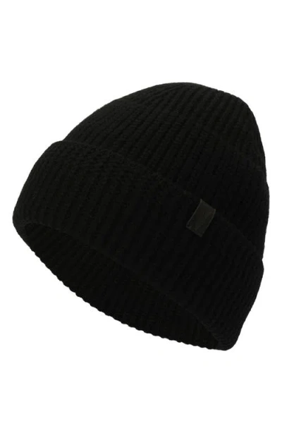 Allsaints Merino Wool Rib Beanie In Black