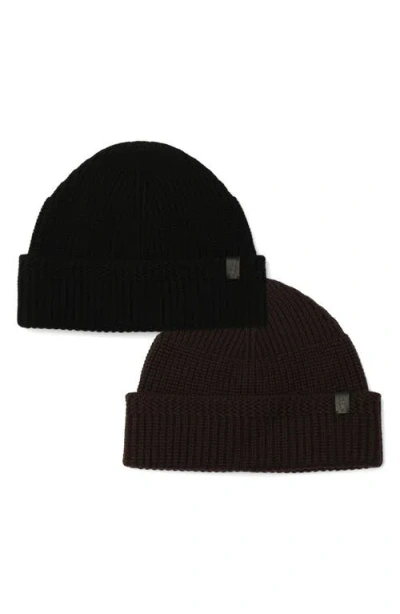Allsaints Merino Wool Rib Beanie In Black