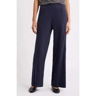 Eileen Fisher Cozy Brushed Terry Straight Pants In Blue