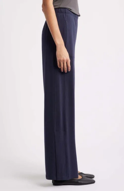 Eileen Fisher Cozy Brushed Terry Straight Pants In Blue