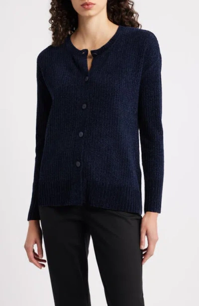 Eileen Fisher Crewneck Cardigan In Blue