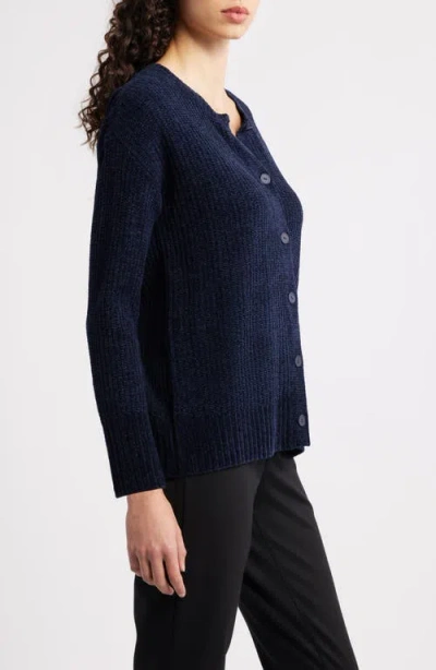 Eileen Fisher Crewneck Cardigan In Blue