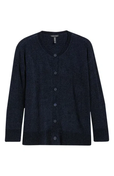 Eileen Fisher Crewneck Cardigan In Blue