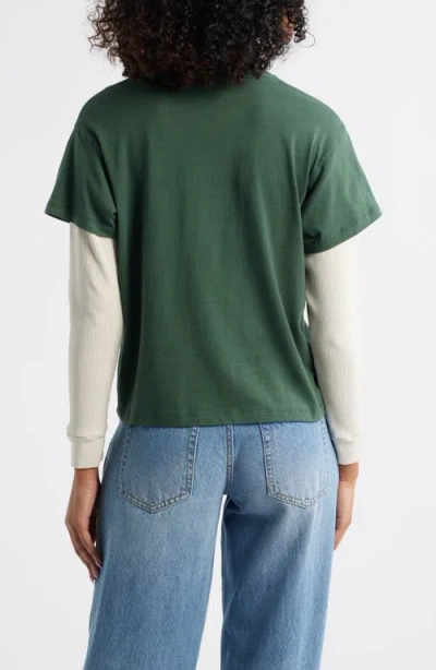 Daydreamer Appliqué Star Layered Long Sleeve T-shirt In Green