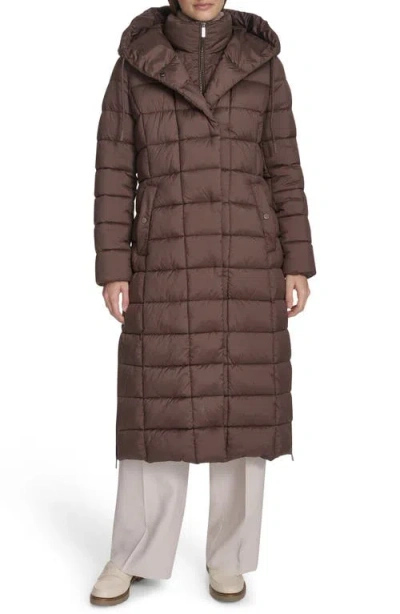 Kenneth Cole New York Water Resistant Stadium Length Quilted Puffer Coat In Brown