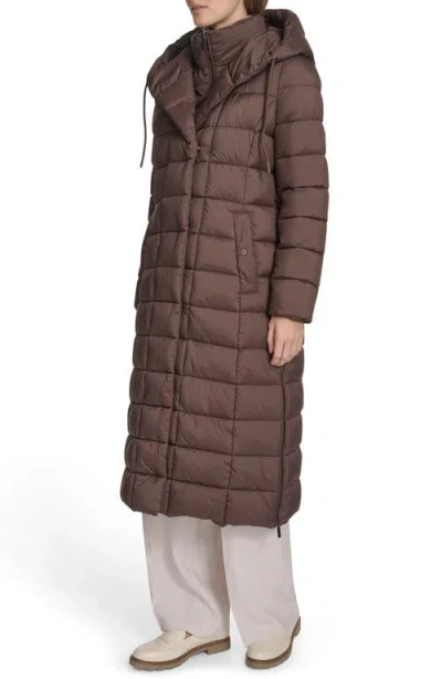 Kenneth Cole New York Water Resistant Stadium Length Quilted Puffer Coat In Brown
