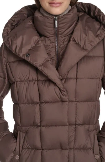 Kenneth Cole New York Water Resistant Stadium Length Quilted Puffer Coat In Brown